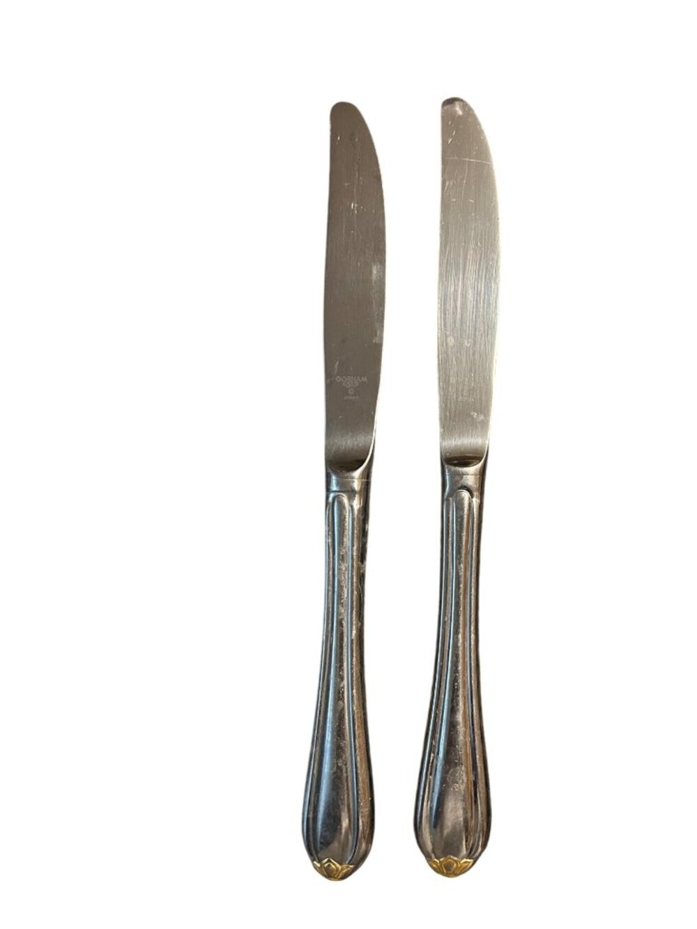 Gorham Silver Golden Melon Bud Stainless Gold Accent Dinner Knives Set Of 2